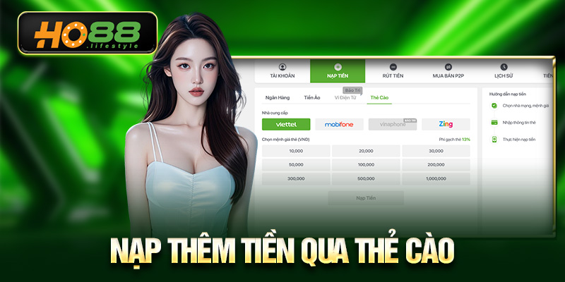 Nạp thêm tiền qua thẻ cào